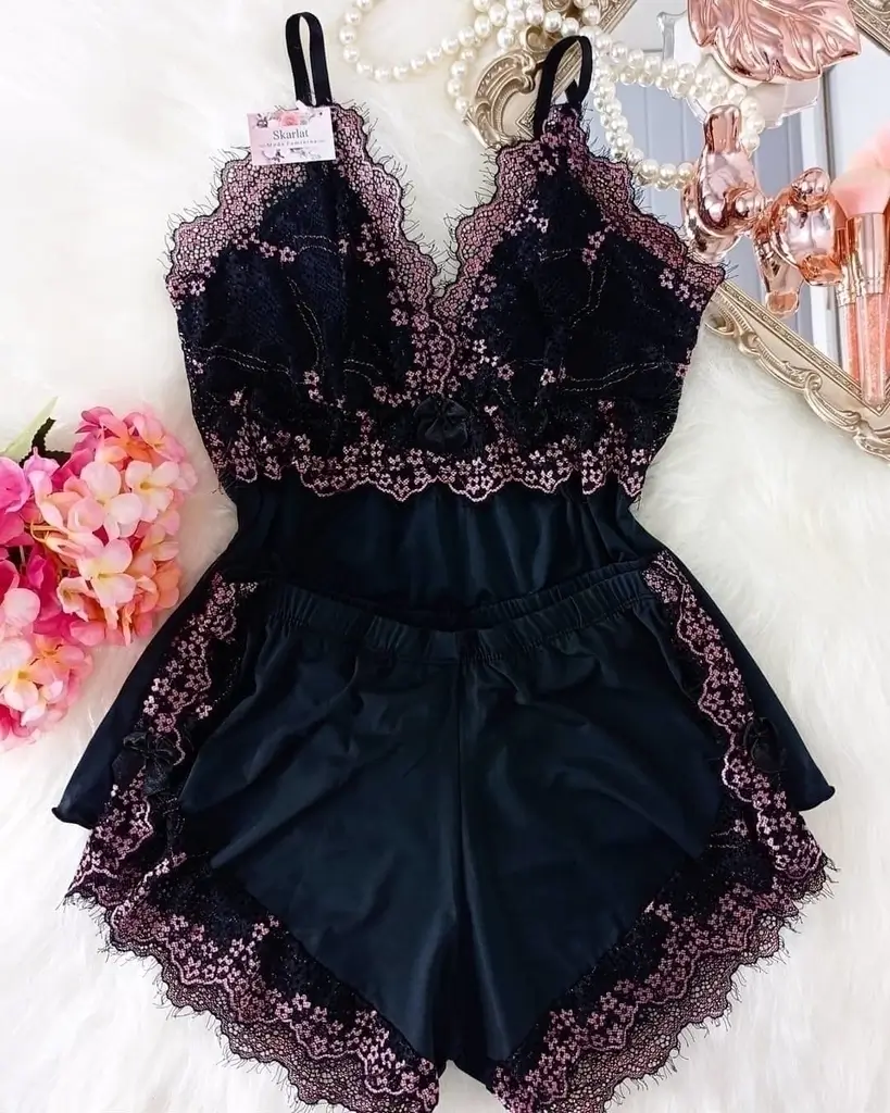 babydoll chantilly negro y rosa a (1)