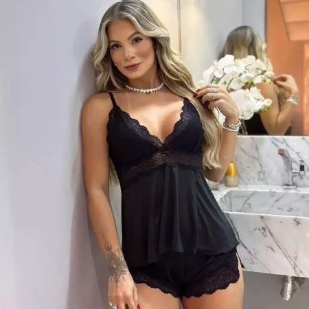 BABY DOLL LUXO RENDA PARIS - NEGRO