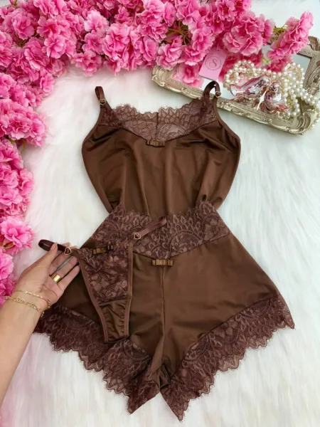 BABY DOLL ENCANTO RENDA PARIS- MARROM
