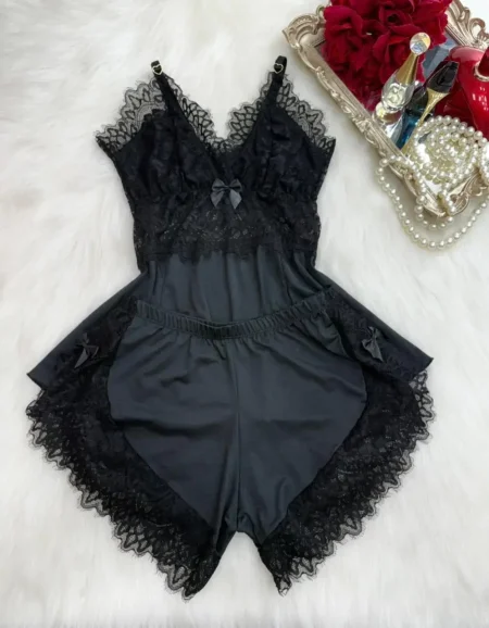 BABY DOLL LUXO RENDA PARIS - NEGRO